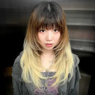 ロング ウルフ/レイヤー/ ブリーチカラーのヘアスタイル