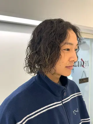 ミディアム パーマ メンズ デジタルパーマ 🌀ボブ　萩原　龍のヘアスタイル