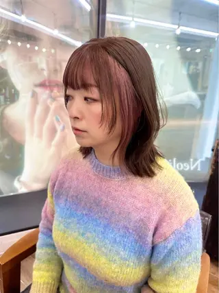 ミディアム カラー パーマ ヘアアレンジ メンズ キッズ 骨格レイヤーカット 🌿美髪縮毛矯正のヘアスタイル