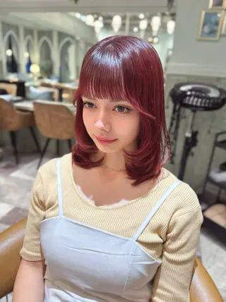 ミディアム カラー 木屋元一/透明感 /前髪/ショートボブのヘアスタイル