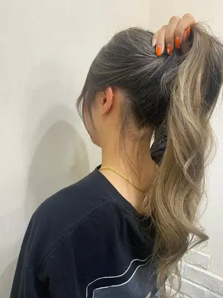 ロング カラー ヘアアレンジ きむえり/髪質改善 /うねり広がり改善のヘアスタイル