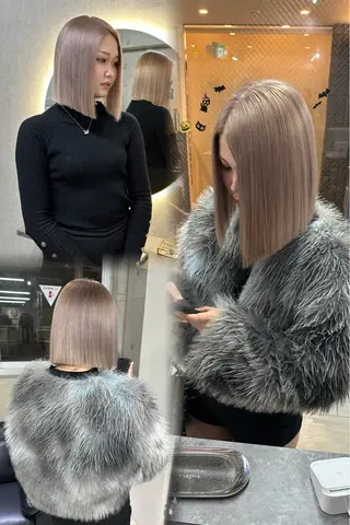 ショート カラー ミルクティー・ピンク 甘モテカラー/emaのヘアスタイル