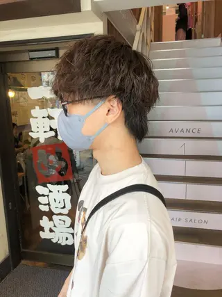 ショート パーマ メンズ 【ブリーチ無しW】 【暗髪&暖色系】圭真のヘアスタイル