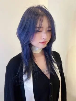 セミロング カラー 興津/韓国レイヤー ダブルカラー美髪縮毛のヘアスタイル
