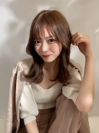 セミロング カラー 新宿✨顔周りカット 韓国ヘア/坂本亜裟海のヘアスタイル
