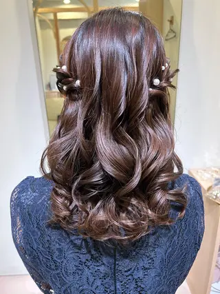 セミロング ヘアアレンジ ボウ🪞ヘアセット /メイク/マツパのマツエク・マツパデザイン