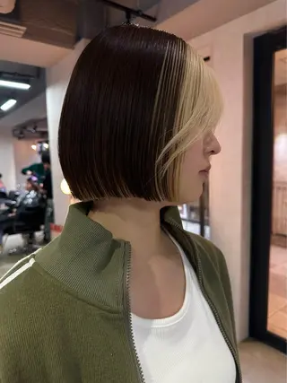 ショート カラー 縮毛矯正×ボブ職人 【圧倒的朝楽ボブ】のヘアスタイル