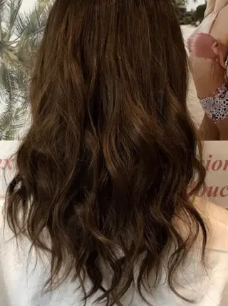 セミロング カラー パーマ ヘアアレンジ チビ編み込みエクステ シールEXどぅ〜すのヘアスタイル