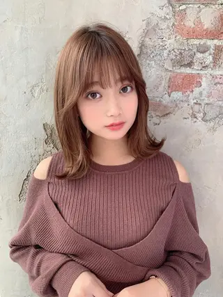 ミディアム カラー 新宿✨顔周りカット 韓国ヘア/坂本亜裟海のヘアスタイル