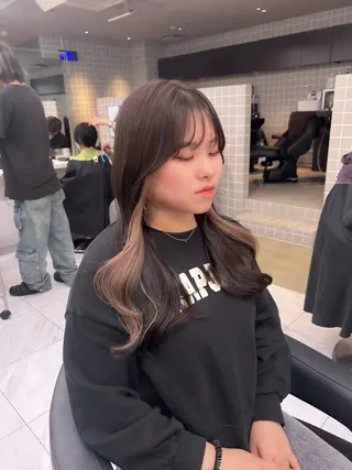 ロング カラー パーマ ヘアアレンジ メンズ キッズ ブリーチなしカラー/ ブラウン/レイヤーのヘアスタイル