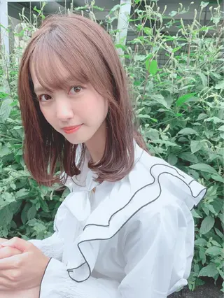 セミロング カラー パーマ ヘアアレンジ 【公式】amble luxe池袋東口🩷のヘアスタイル