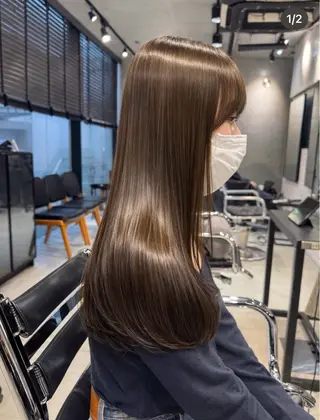 ロング カラー パーマ ヘアアレンジ 透明感/オリーブ/ グレージュ/YUKAのヘアスタイル