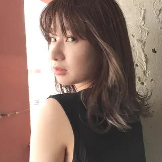 ミディアム カラー 薬院:今泉/上川美幸 ボブ/顔周りレイヤーのヘアスタイル