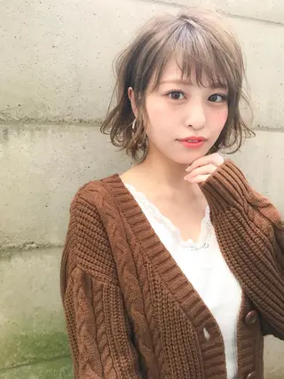ミディアム カラー パーマ 大人かわいい💍🤍 ボブ/ショートボブのヘアスタイル
