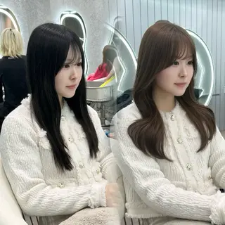 セミロング カラー ヘアアレンジ ブリーチなしW🎀 髪質改善／はのんのヘアスタイル