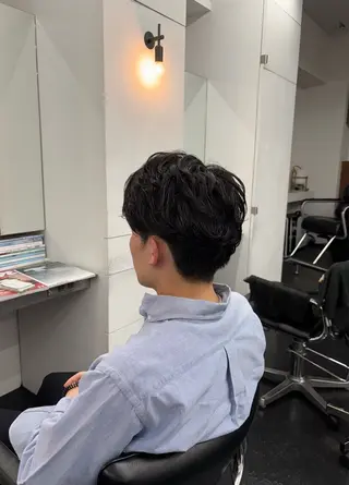 ミディアム パーマ メンズ 【ヤマザキアヤメ】 艶カラー/縮毛矯正のヘアスタイル