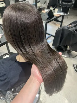 セミロング カラー パーマ ヘアアレンジ 透明感/オリーブ/ グレージュ/YUKAのヘアスタイル