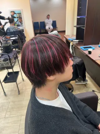 ショート カラー メンズ ハイトーン／パーマ 特化平田のヘアスタイル