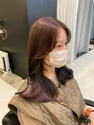 セミロング カラー 💖ブリーチなし透明 感💖ASAHIのヘアスタイル