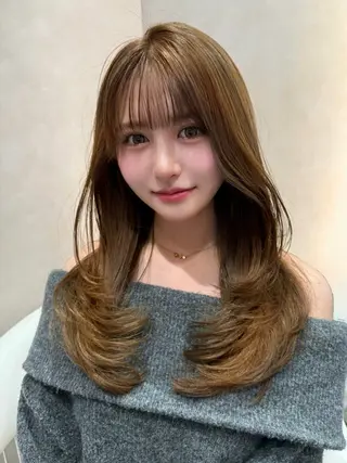 セミロング 美髪矯正/韓国ヘア/ Haruna🦋のヘアスタイル