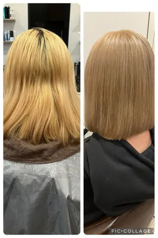 ミディアム カラー ブリーチ&ストレート 長谷川勇人のヘアスタイル