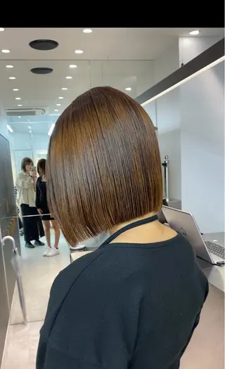 ミディアム カラー レイヤーボブ縮毛矯正 韓国RINAのヘアスタイル