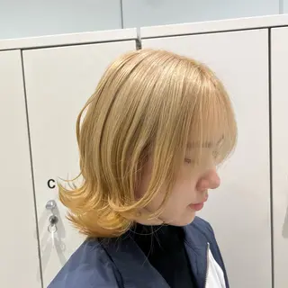 ミディアム カラー ヘアアレンジ 顔周りカット／透明感 カラー／Kurumeのヘアスタイル