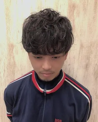 ミディアム パーマ メンズ メンズパーマ波巻き 🌳大森悠登🌳のヘアスタイル