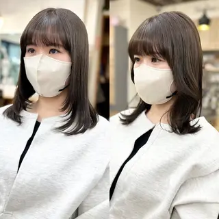 ミディアム カラー パーマ ヘアアレンジ メンズ キッズ ネイル マツエク・マツパ アイブロウ レイヤーカット／顔周 りカット/縮毛矯正のヘアスタイル