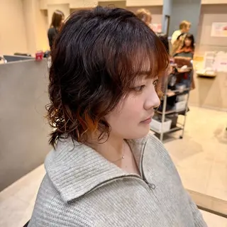 ミディアム カラー パーマ 惣木 菜穂のヘアスタイル
