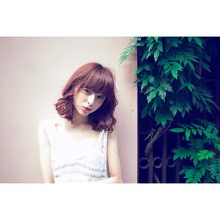 ミディアム セミロング カラー パーマ 内藤 達也のヘアスタイル