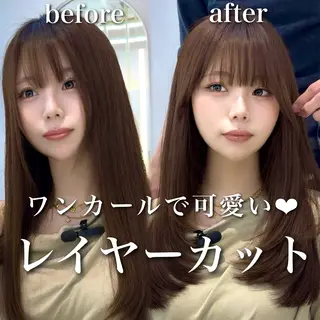 セミロング カラー 似合わせレイヤー/ 透明感カラーのヘアスタイル