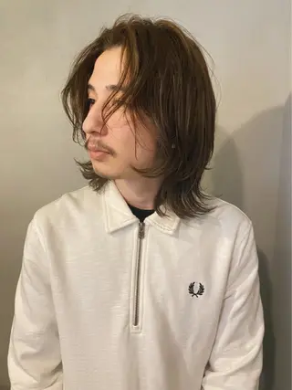 ミディアム カラー パーマ ヘアアレンジ メンズ ボブパーマコテ巻き風 パーマNo1深江秀平のヘアスタイル