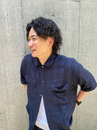 ミディアム パーマ メンズ 菊池大一 溝の口パーマのヘアスタイル