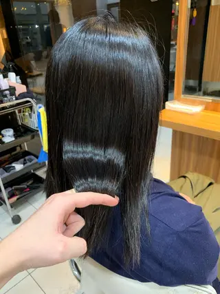 セミロング カラー パーマ 白髪ぼかしハイライト 柳川拓哉のヘアスタイル