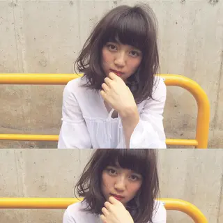 ミディアム セミロング ロング カラー パーマ 内藤 達也のヘアスタイル