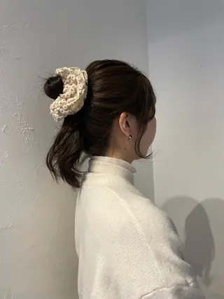 セミロング カラー ヘアアレンジ mina / 透明感ベージュカラーのヘアスタイル