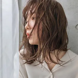 ミディアム カラー パーマ 【ダメージレス施術】 【透明感】北村 拓也のヘアスタイル