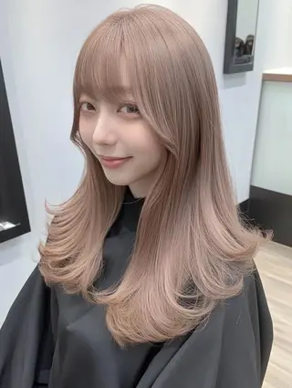 カラー セミロング ユイ☆ハイトーン ☆ブリーチデザインのヘアスタイル