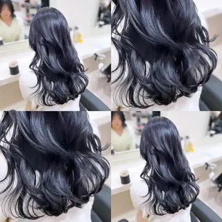 ロング 縮毛矯正× ブルーブラック/池袋のヘアスタイル