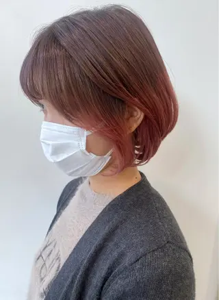 ショート カラー 小顔レイヤー/ ベージュ🤍Rieのヘアスタイル