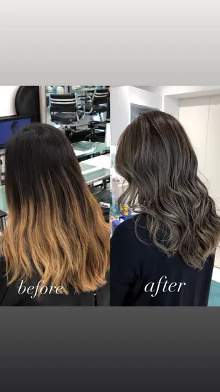 セミロング 白髪ぼかしモデル募集 赤岡翔太のヘアスタイル