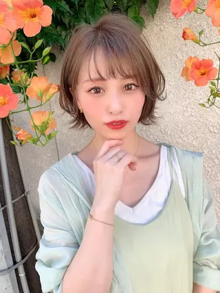 ショート カラー パーマ 大人かわいい💍🤍 ボブ/ショートボブのヘアスタイル