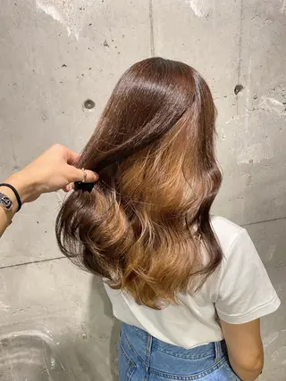 セミロング カラー エフェクトブリーチ 🌟前澤啓太朗のヘアスタイル