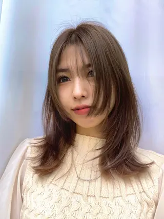 ミディアム カラー パーマ ヘアアレンジ 小野寺瑞希 /最小顔カットのヘアスタイル