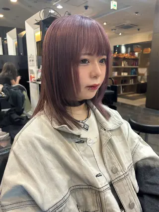 ミディアム 人気サロン縮毛矯正 ボブカットカラーのヘアスタイル