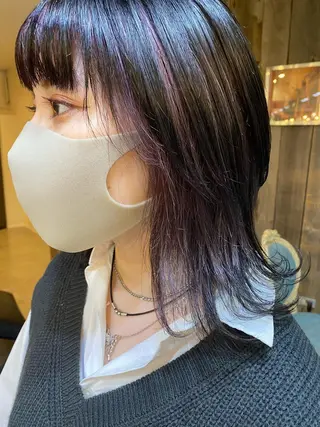 ミディアム カラー パーマ ヘアアレンジ メンズ キッズ ネイル mana 暖色カラーカットのヘアスタイル