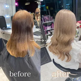 セミロング カラー ダブルカラー特化💍 tiam💍韓国ヘアのヘアスタイル