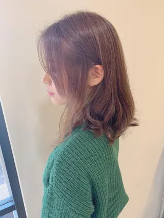セミロング カラー パーマ 白髪ぼかしハイライト 柳川拓哉のヘアスタイル