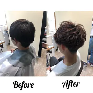 ショート カラー パーマ メンズ 関西センターパート メンズモデル募集のヘアスタイル